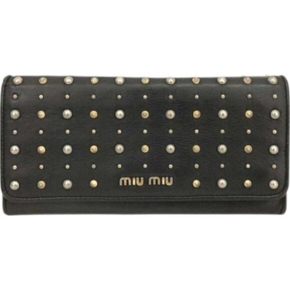 (L1) Authentic Miu Miu Wallet Long Black Leather Luxury Vintage Designer Handbag - Picture 1 of 9